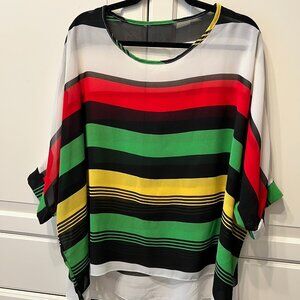 Sheer‎ Striped Top Blouse High-Low Tunic with ¾ Elbow Sleeves (Size 2X)